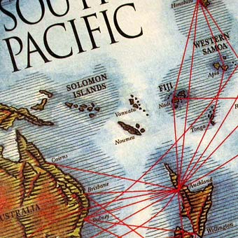 Air New Zealand Coral Route watercolour map illustration